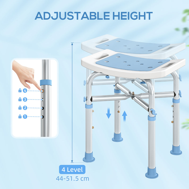 HOMCOM Adjustable Shower Stool with Foot Pads for Elderly, Light Blue