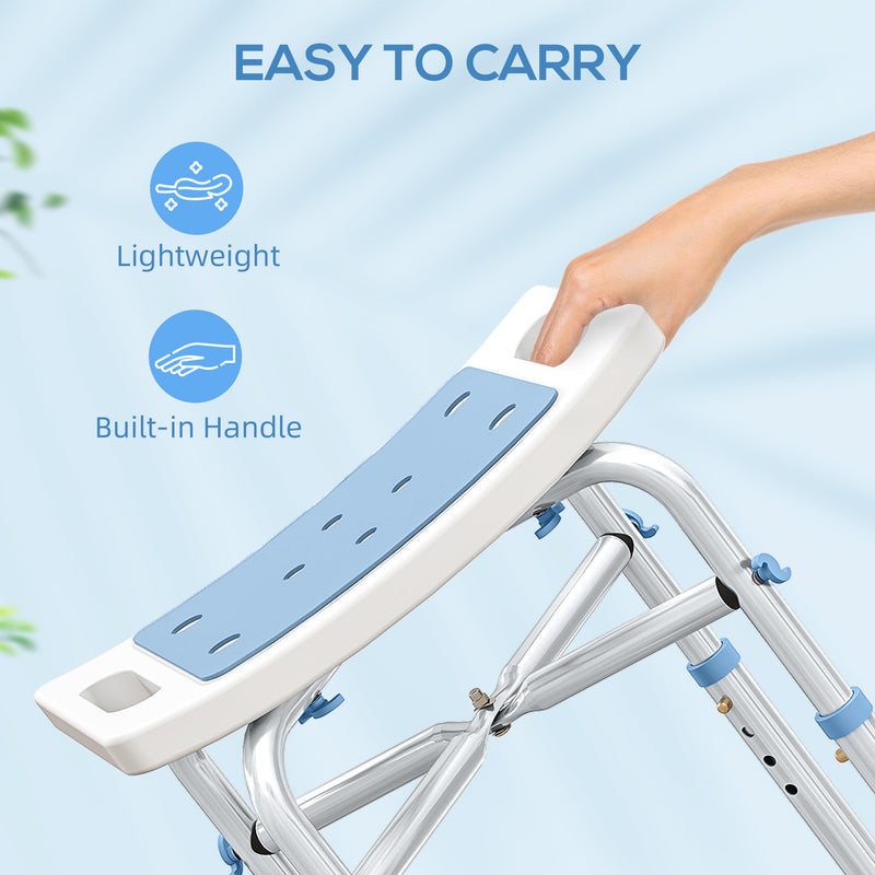 HOMCOM Adjustable Shower Stool with Foot Pads for Elderly, Light Blue