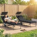 Outsunny Folding Sun Loungers Set Of 2, Sun Bed With Canopy, Black