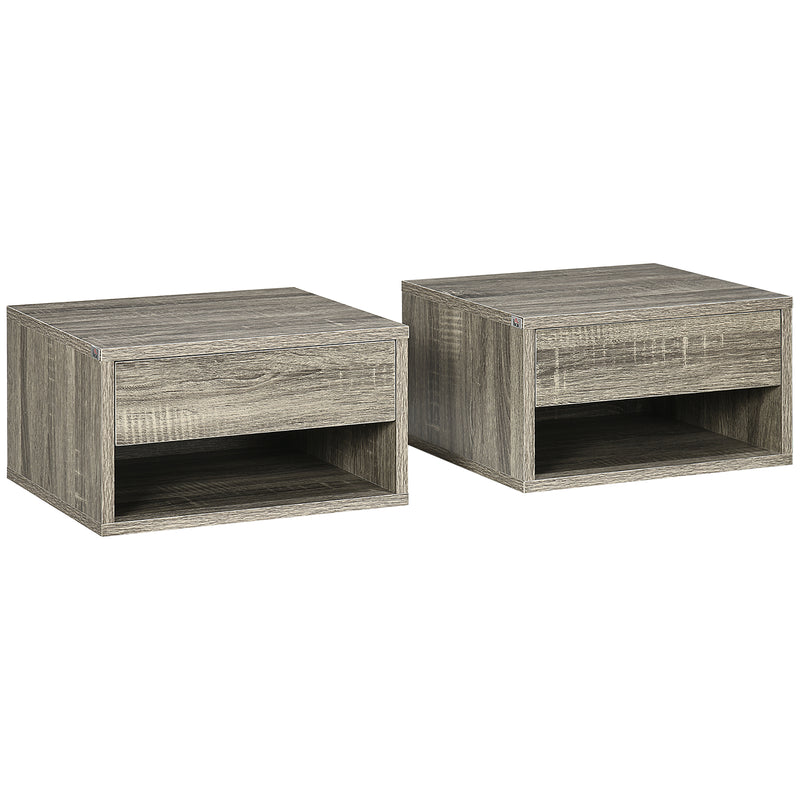 HOMCOM Floating Bedside Table Set Of 2 Wall Mounted Nightstand Brown