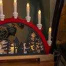 45cm Battery Operated Light up Red Wooden Christmas Candle Bridge with 9 Warm White LEDs