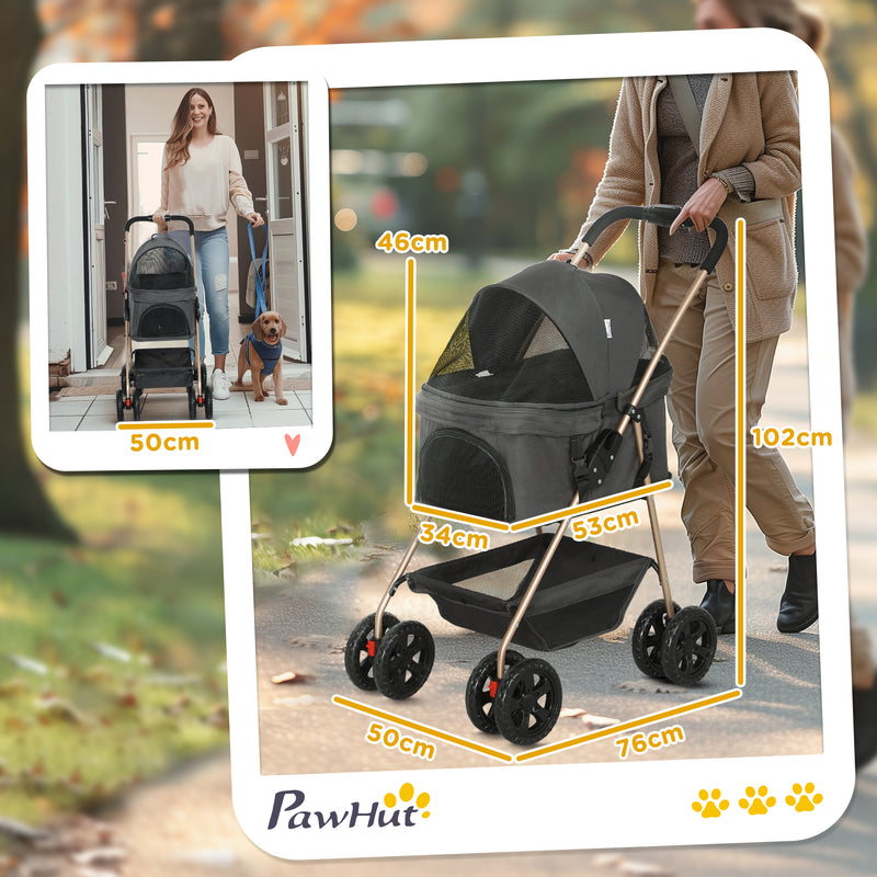 PawHut 3 in 1 Pet Stroller with Detachable Carrier for Mini Dogs