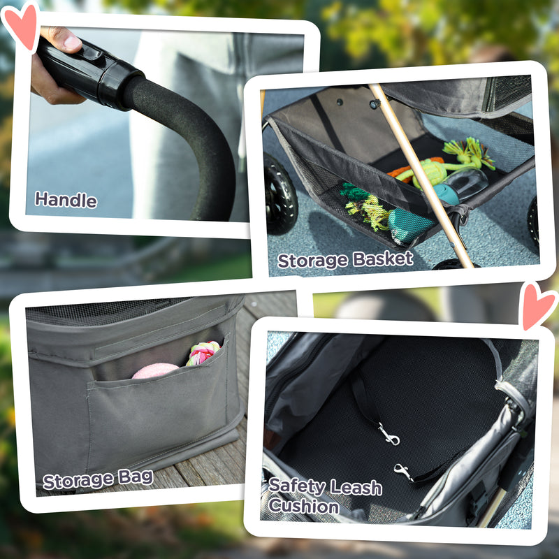 PawHut 3 in 1 Pet Stroller with Detachable Carrier for Mini Dogs