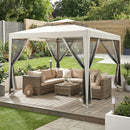 Outsunny 3 x 3 m Gazebo, Netting Party Tent w/ Double Tier Roof, Cream White