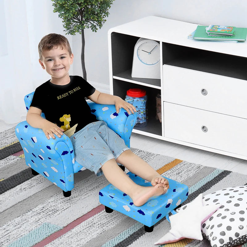 HOMCOM Children's Armchair with  Footrest - Blue