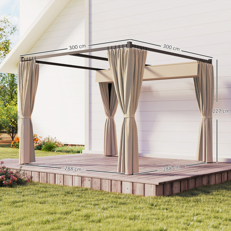 Outsunny 3 x 3(m) Pergola with Retractable Roof and Curtains