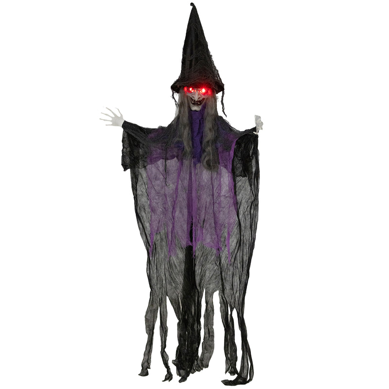 Outsunny Voice Activated Halloween Animatronics Hanging Witch, Purple