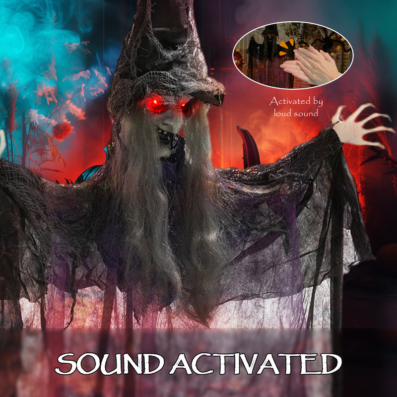 Outsunny Voice Activated Halloween Animatronics Hanging Witch, Purple