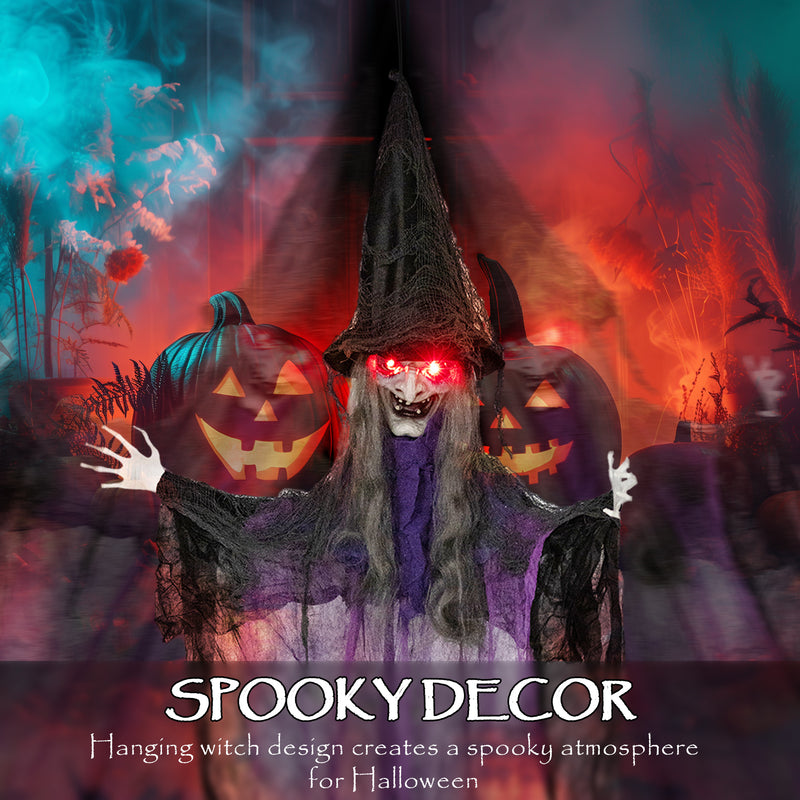 Outsunny Voice Activated Halloween Animatronics Hanging Witch, Purple