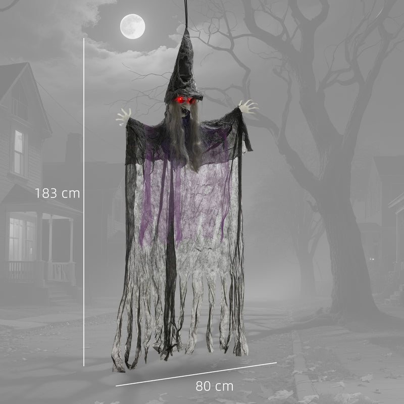 Outsunny Voice Activated Halloween Animatronics Hanging Witch, Purple