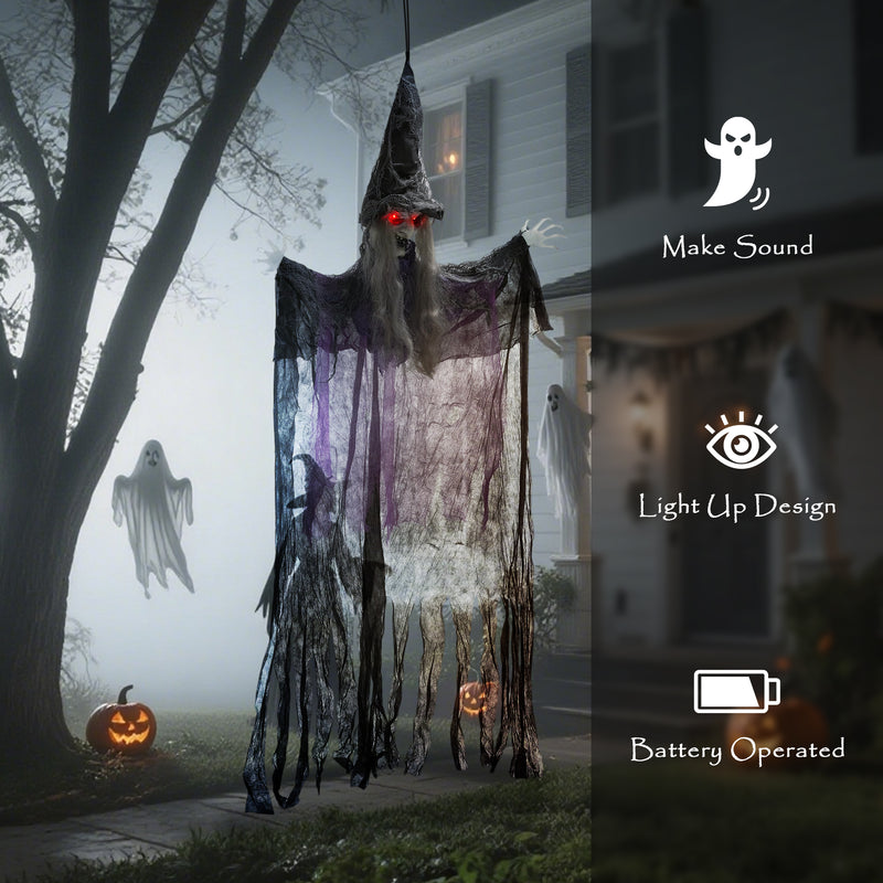 Outsunny Voice Activated Halloween Animatronics Hanging Witch, Purple