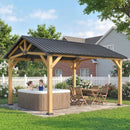 Outsunny 3.5 x 4 m Hardtop Gazebo with Galvanised Metal Roof, Black Grey
