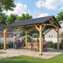 Outsunny 3.5 x 4 m Hardtop Gazebo with Galvanised Metal Roof, Black Grey