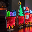 70cm Infinity Christmas Train with 2 Carriages on Wood Base and Multi-Coloured LEDs