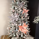 68cm Silver Velvet Poinsettia Stem with 2 Flowers Christmas Decoration