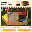 AIYAPLAY Wooden Kids Sandpit with Canopy, Seats, Rudder & Bottom Liner