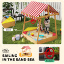 AIYAPLAY Wooden Kids Sandpit with Canopy, Seats, Rudder & Bottom Liner