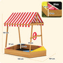 AIYAPLAY Wooden Kids Sandpit with Canopy, Seats, Rudder & Bottom Liner