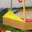 AIYAPLAY Wooden Kids Sandpit with Canopy, Seats, Rudder & Bottom Liner