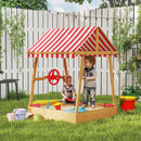 AIYAPLAY Wooden Kids Sandpit with Canopy, Seats, Rudder & Bottom Liner