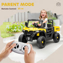 AIYAPLAY 12V Kids Ride on Car, Kids UTV with Electric Dump Bed, Yellow