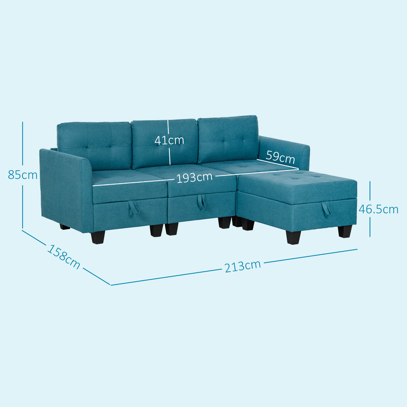 HOMCOM Convertible Modular Sectional Sofa w/ Storage Wood Frame