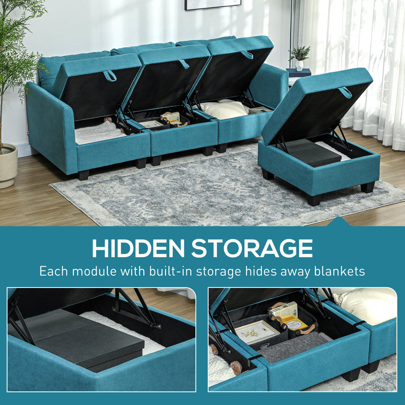 HOMCOM Convertible Modular Sectional Sofa w/ Storage Wood Frame