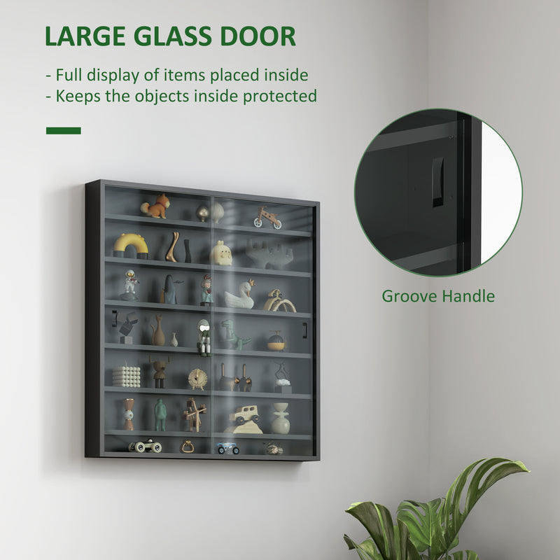 HOMCOM 7-Tier Wall Display Cabinet w/ Shelves Glass Doors