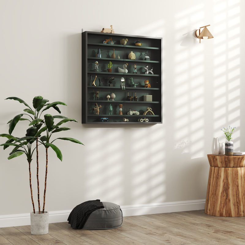 HOMCOM 7-Tier Wall Display Cabinet w/ Shelves Glass Doors