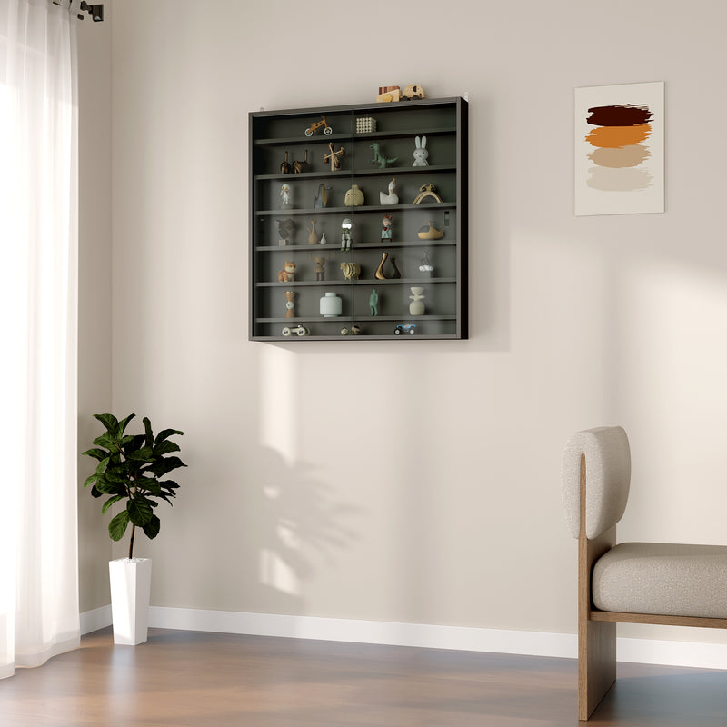 HOMCOM 7-Tier Wall Display Cabinet w/ Shelves Glass Doors