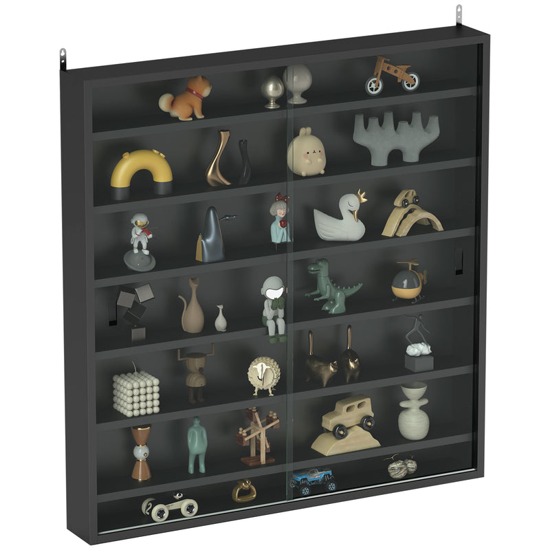 HOMCOM 7-Tier Wall Display Cabinet w/ Shelves Glass Doors