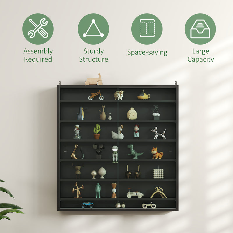 HOMCOM 7-Tier Wall Display Cabinet w/ Shelves Glass Doors