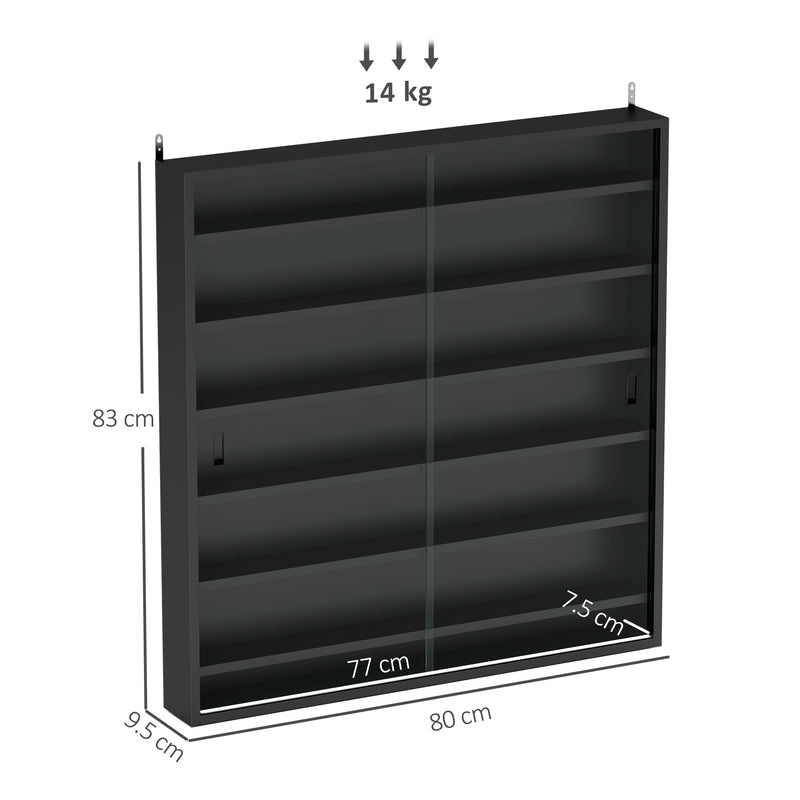 HOMCOM 7-Tier Wall Display Cabinet w/ Shelves Glass Doors