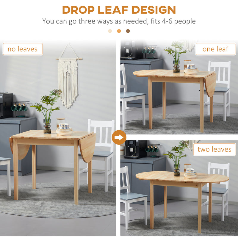 HOMCOM Foldable Dining Table, Solid Wood Drop Leaf Table, Natural