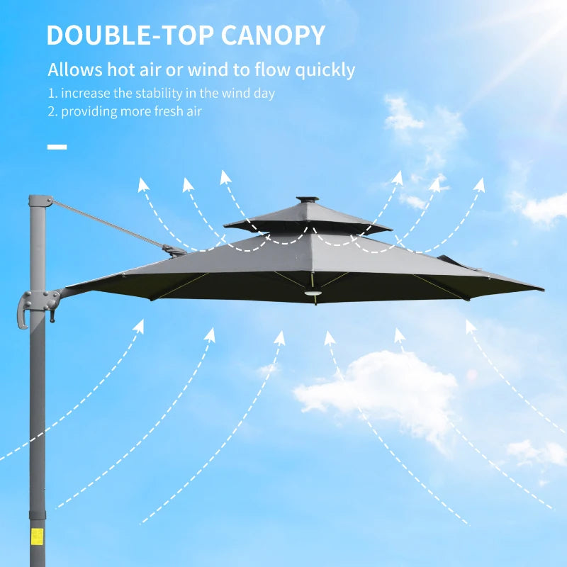 Outsunny Cantilever Banana Parasol with Solar Lights 3m - Dark Grey