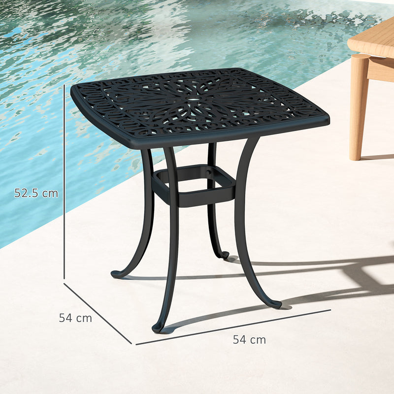Outsunny 54 x 54cm Aluminium Outdoor Garden Side Table w/ Umbrella Hole, Black