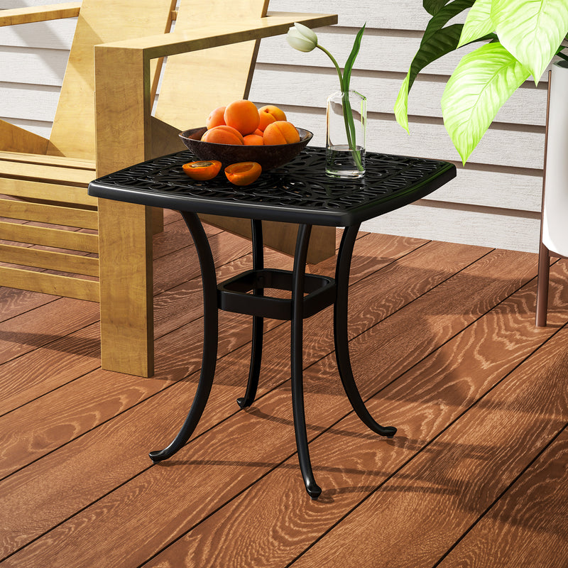 Outsunny 54 x 54cm Aluminium Outdoor Garden Side Table w/ Umbrella Hole, Black