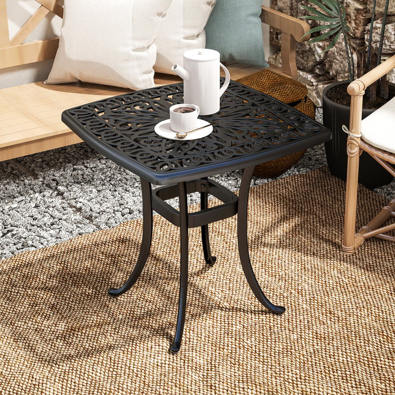 Outsunny 54 x 54cm Aluminium Outdoor Garden Side Table w/ Umbrella Hole, Black