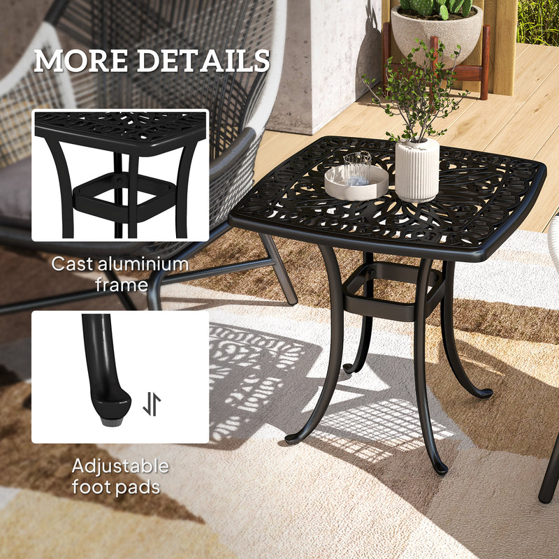 Outsunny 54 x 54cm Aluminium Outdoor Garden Side Table w/ Umbrella Hole, Black