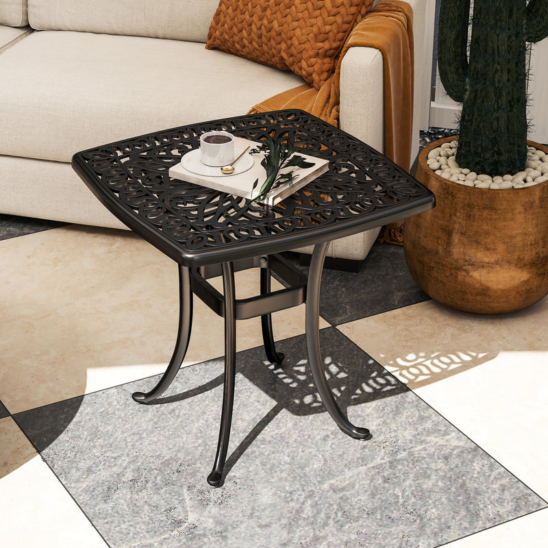 Outsunny 54 x 54cm Aluminium Outdoor Garden Side Table w/ Umbrella Hole, Black