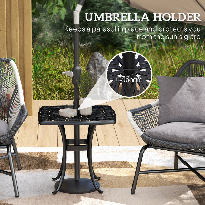 Outsunny 54 x 54cm Aluminium Outdoor Garden Side Table w/ Umbrella Hole, Black