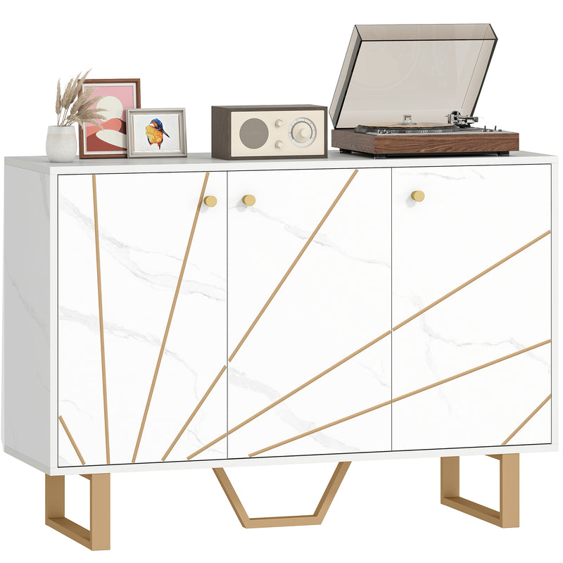 HOMCOM Sideboard Storage Cupboard with Metal Legs for Living Room, White