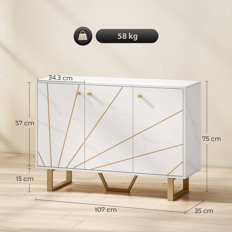HOMCOM Sideboard Storage Cupboard with Metal Legs for Living Room, White