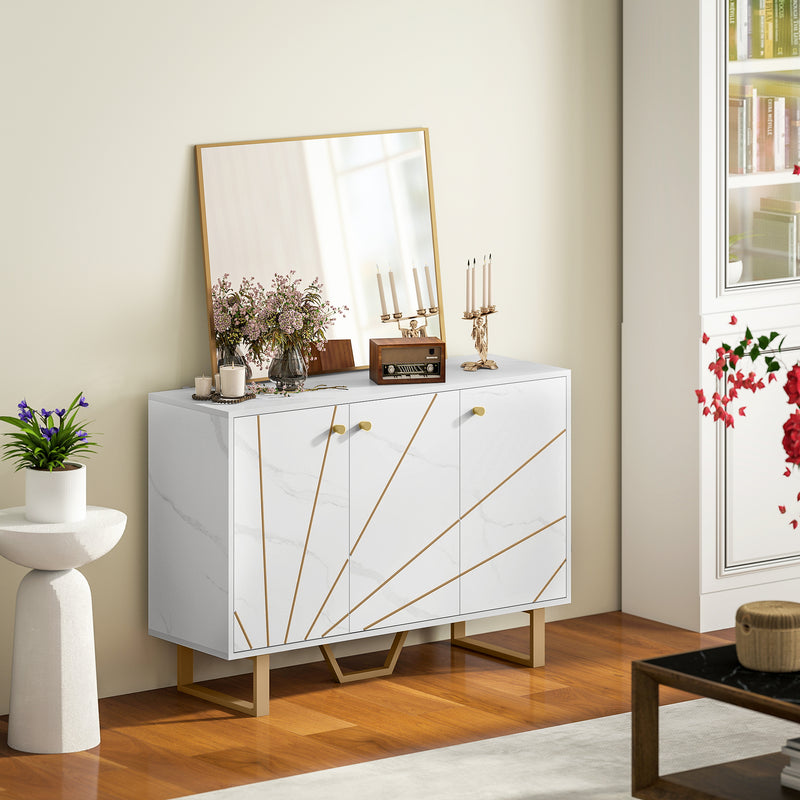 HOMCOM Sideboard Storage Cupboard with Metal Legs for Living Room, White