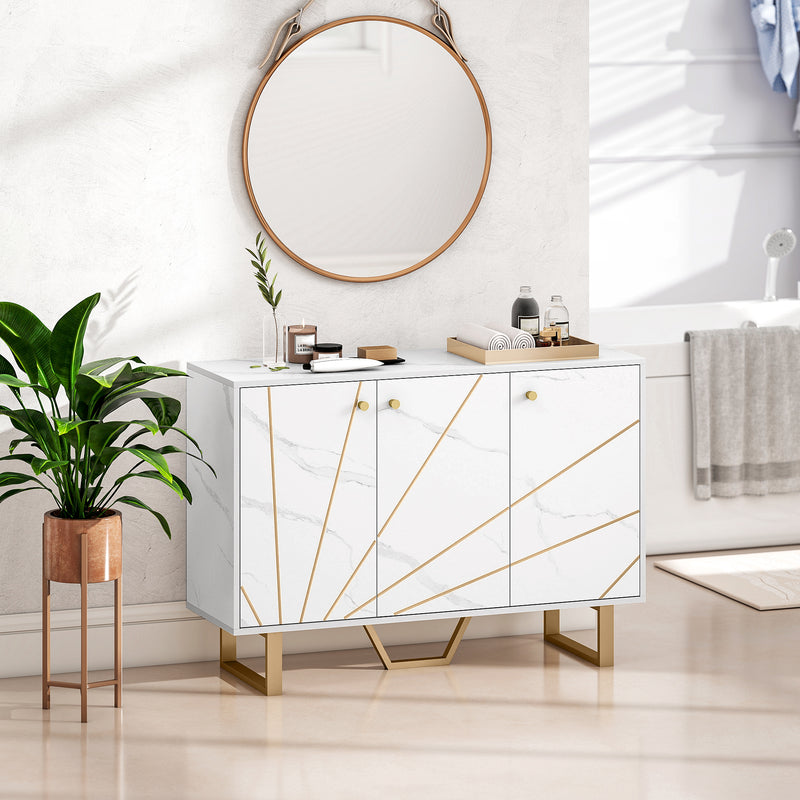 HOMCOM Sideboard Storage Cupboard with Metal Legs for Living Room, White