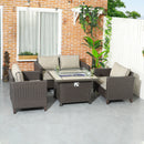 Outsunny 5 PCs Rattan Garden Furniture Set With Gas Fire Pit Table, Grey