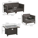 Outsunny 5 PCs Rattan Garden Furniture Set With Gas Fire Pit Table, Grey
