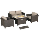Outsunny 5 PCs Rattan Garden Furniture Set With Gas Fire Pit Table, Grey