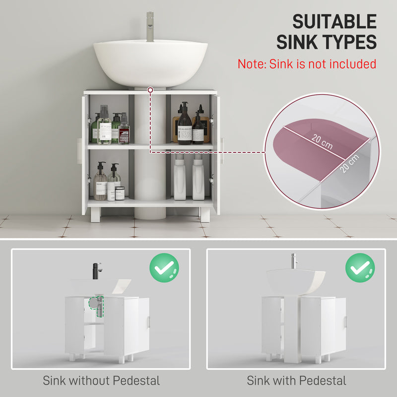 HOMCOM Freestanding Bathroom High Gloss Under Sink Cabinet, White