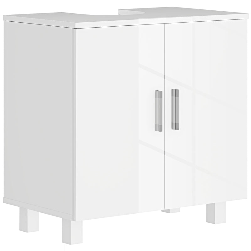 HOMCOM Freestanding Bathroom High Gloss Under Sink Cabinet, White